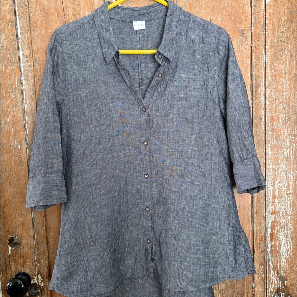 Poetry Gray Linen Button-Down tunic